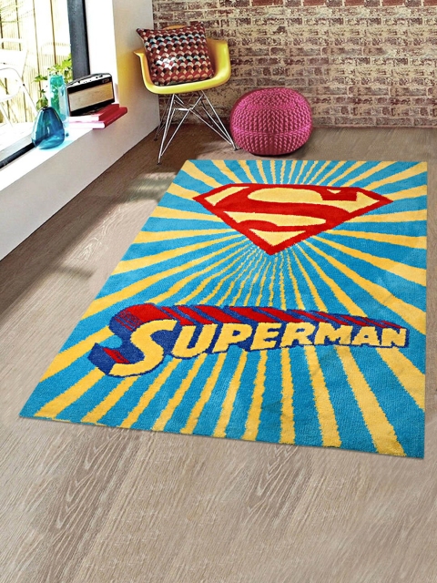 

Saral Home Blue & Yellow Superman Printed Soft Microfiber Anti-Skid Carpet