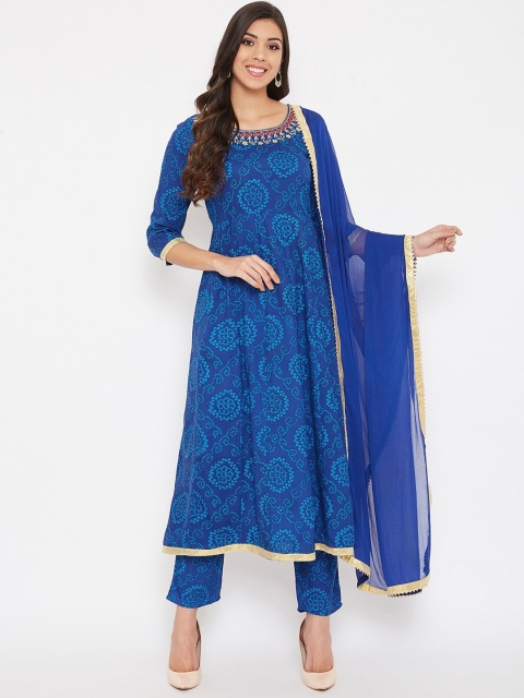 

Prakhya Women Blue Printed Kurta with Trousers & Dupatta