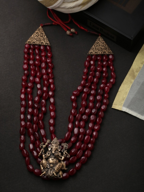 

COSA NOSTRAA Men Maroon & Gunmetal-Toned Ganesha Groom Necklace
