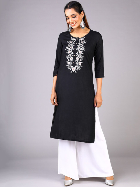 

KLM Fashion Mall Women Black Yoke Design Straight Kurta