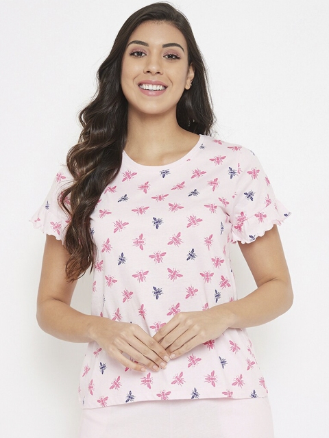 

Clovia Women White & Pink Printed Night suit