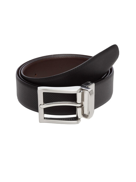 

WELBAWT Men Black & Brown Textured Leather Slim Reversible Belt