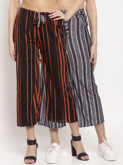 

KLOTTHE Women Pack Of 2 Striped Wide Leg Palazzos, Grey