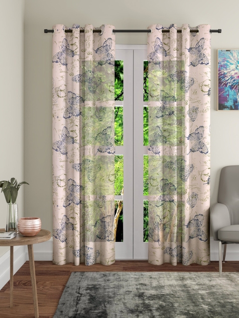 

Cortina Peach-Coloured & Navy Blue Set of 2 Sheer Curtains