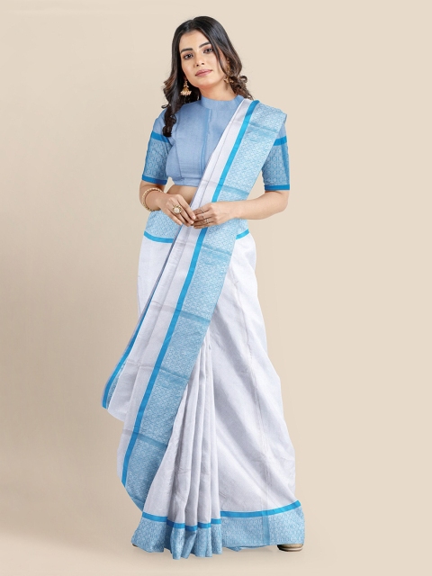 

KLM Fashion Mall White Silk Blend Woven Design Banarasi Saree