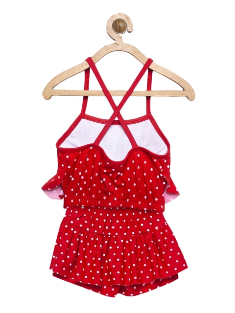 CUKOO Girls Red & White Polka Dot Printed Two-Piece Swim Set
