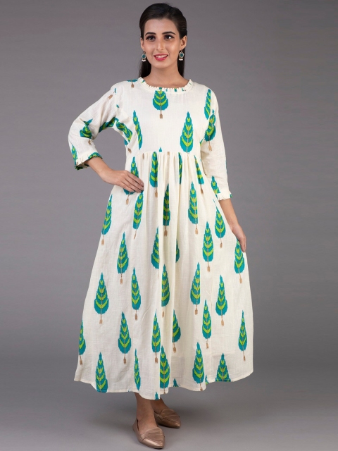 

KLM Fashion Mall Women Green and White Kurta