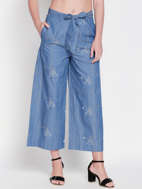 

AKKRITI BY PANTALOONS Women Blue Regular Fit Printed Cotton Culottes