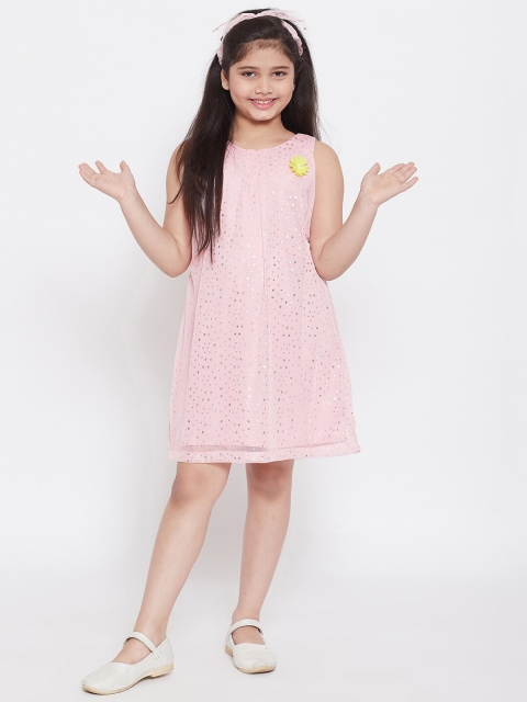 

Stylo Bug Girls Pink Self Design A-Line Dress