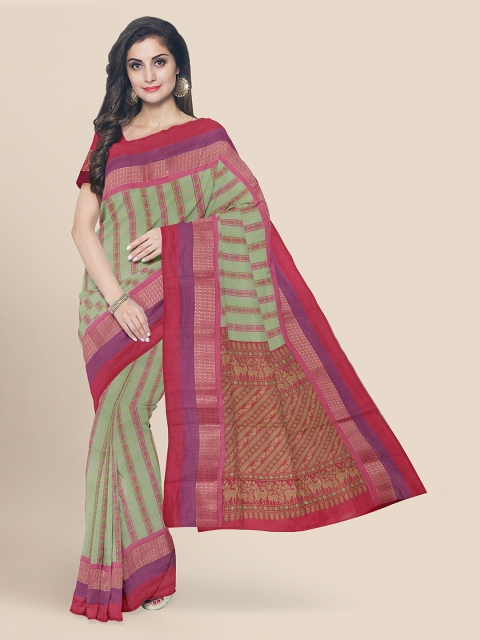 

KLM Fashion Mall Green Cotton Blend Printed Banarasi Saree