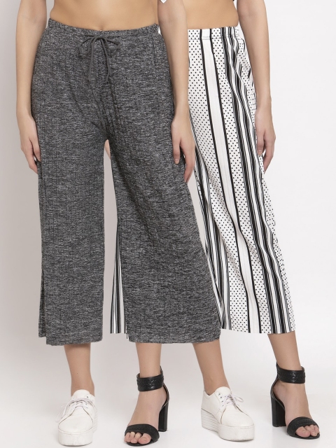 

KLOTTHE Women Pack Of 2 Wide Leg Palazzos, Grey melange