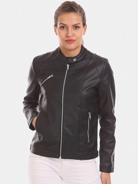 

Cherokee Women Black Solid Biker Jacket