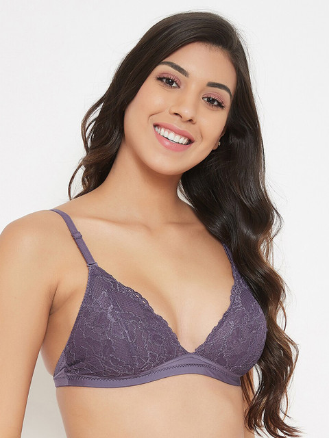

Clovia Purple Lace Non-Wired Non Padded Plunge Bra BR2206P1232B