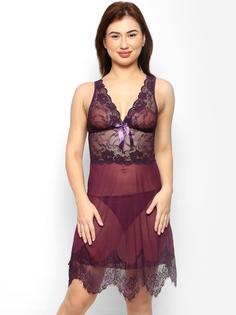 

Ms.Lingies Purple & Maroon Self Design Baby Doll