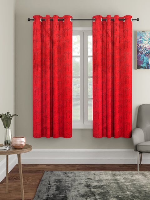 

HOSTA HOMES Set Of 2 Red & Brown Printed Window Curtains