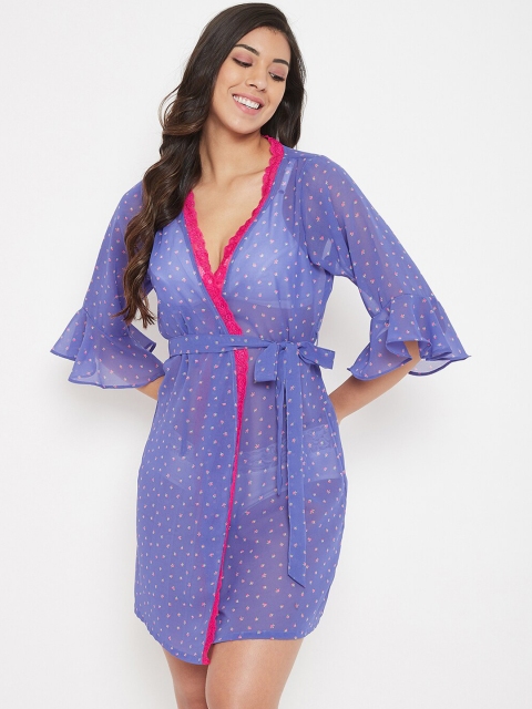 

Clovia Women Blue & Pink Printed Mini Robe