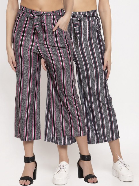 

KLOTTHE Women Pack of 2 Multicoloured Striped Wide Leg Palazzos, Multi