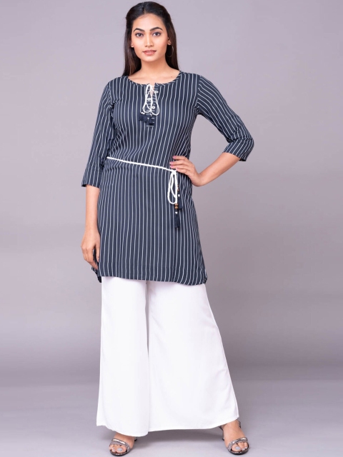 

Klm fashion mall Women Navy blue & White striped kurta