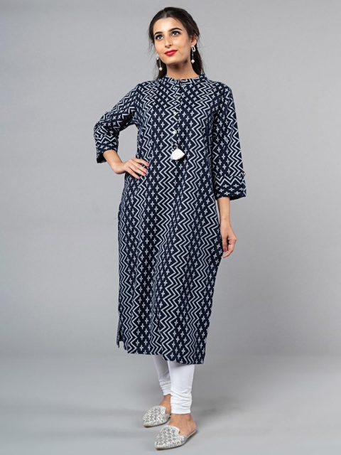 

KLM Fashion Mall Women Navy Blue Chevron Printed Kurta