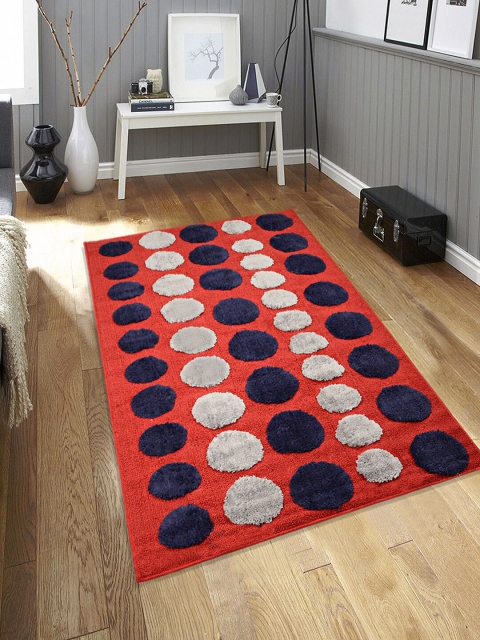 

Saral Home Red & Blue Geometric Microfiber Anti-Skid Carpet