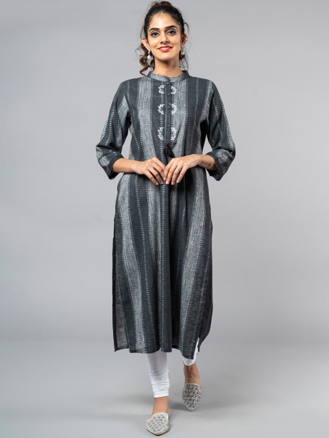 

KLM Fashion Mall Women Black & Grey Striped Kurta