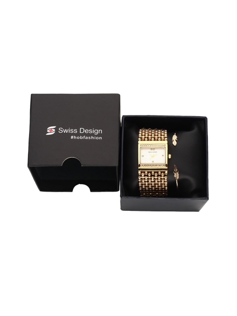

Swiss Design Women Gold-Toned & White Stone-Studded Watch & Bracelet Gift Set SDWGift Set-10
