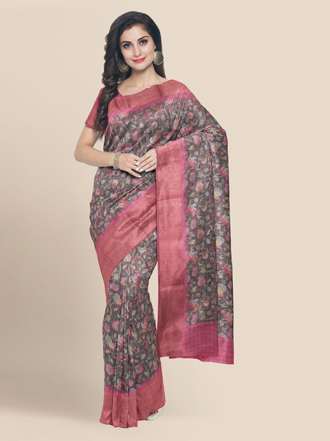 

KLM Fashion Mall Black & Pink Silk Cotton Printed Banarasi Saree