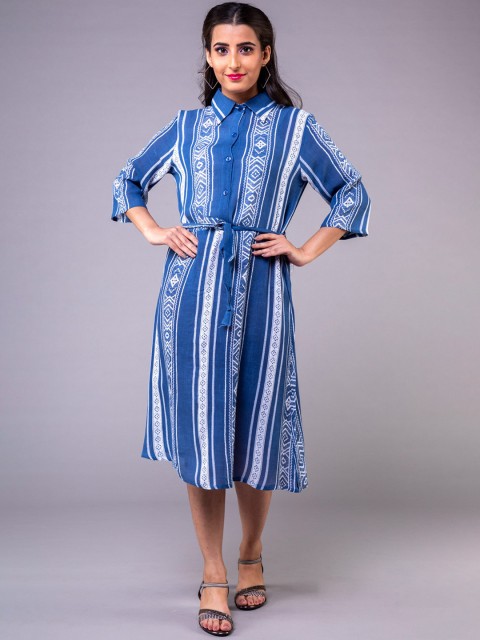

KLM Fashion Mall Women Navy Blue Embroidered A-Line Kurta