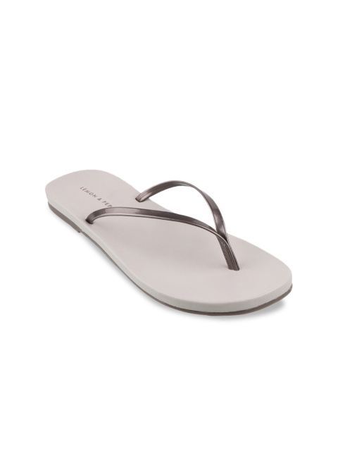 

LEMON & PEPPER Women Gunmetal-Toned Solid PU Open Toe Flats, Metallic