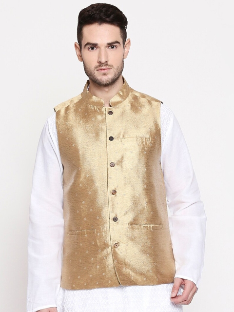 

indus route by Pantaloons Men Gold-Coloured Woven Nehru Jacket