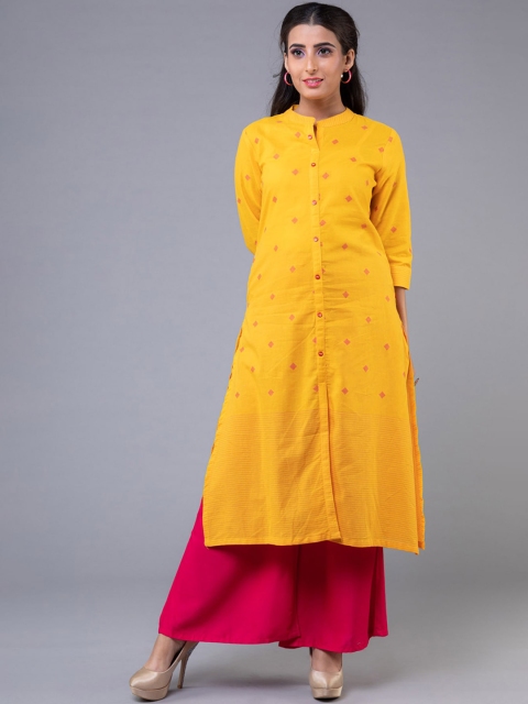 

KLM Fashion Mall Women Yellow Woven Design A-Line Kurta
