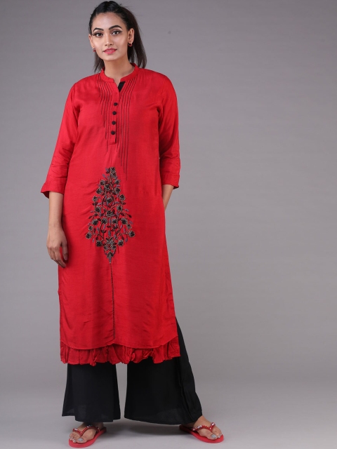 

KLM Fashion Mall Women Red Geometric Embroidered Thread Work Kurta