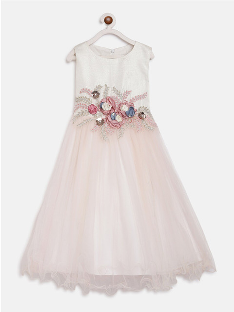 

Butterfly Blush Girls Off-White Solid Fit and Flare Dress