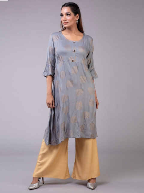 

KLM Fashion Mall Women Grey Printed Bell Sleeves A- Line Kurta