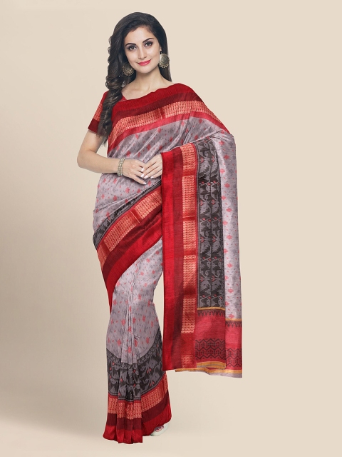 

KLM Fashion Mall Grey Cotton Blend Printed Handloom Banarasi Saree