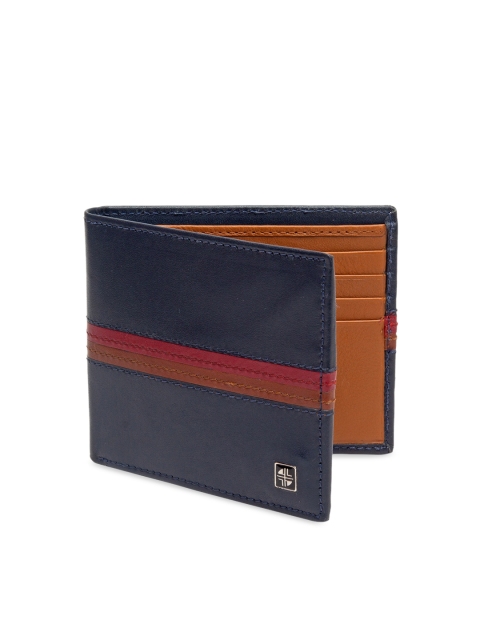 

Carlton London Men Navy Blue & Maroon Solid RFID Leather Two Fold Wallet