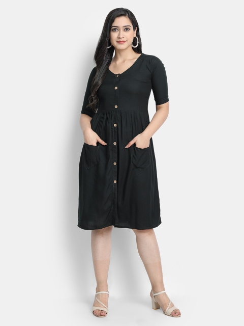 

Globon Impex Women Green Solid Fit and Flare Dress