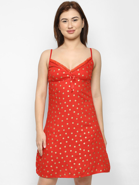 

Ms.Lingies Red & Golden Printed Baby Doll