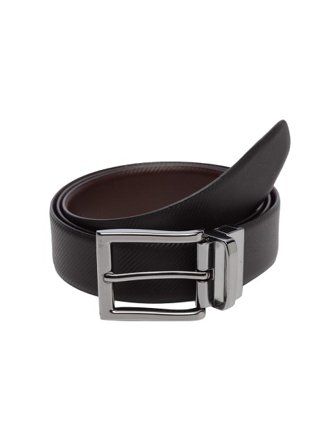 

WELBAWT Men Black & Brown Textured Leather Slim Reversible Belt