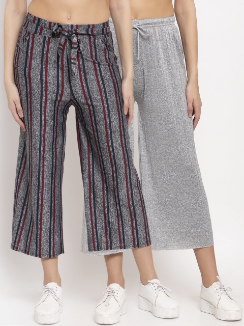 

KLOTTHE Women Pack Of 2 Wide Leg Palazzos, Grey