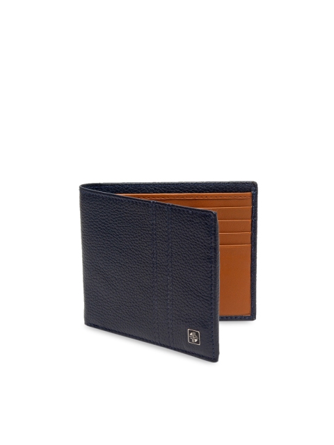 

Carlton London Men Navy Blue & Tan Brown Textured Leather RFID Two Fold Wallet
