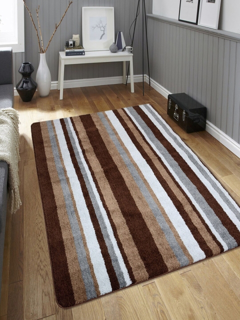 

Saral Home Brown & White Striped Soft Microfiber Anti-Skid Carpet