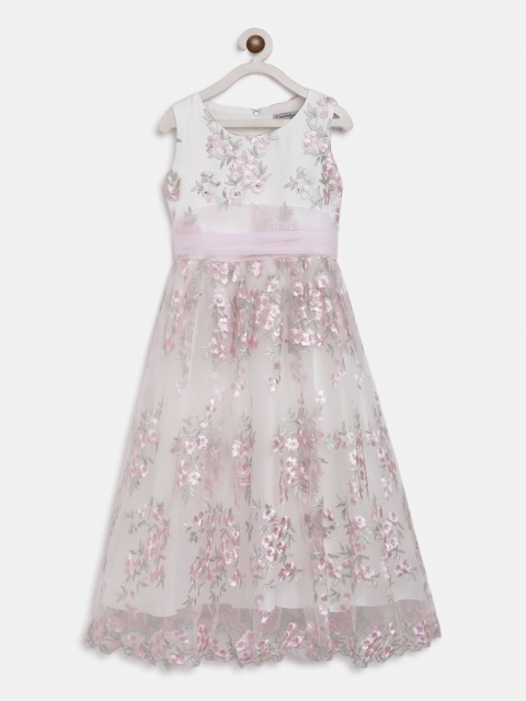 

Butterfly Blush Girls Off-White & Pink Embroidered Fit and Flare Dress