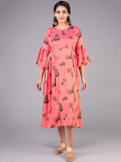 

KLM Fashion Mall Women Pink Printed Flared Sleeves Kurta