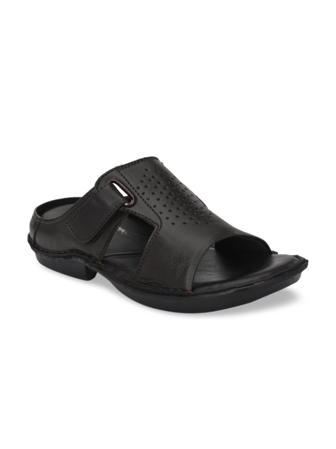 Big Fox Men Black Leather Comfort Sandals