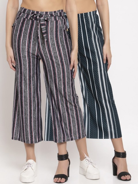 

KLOTTHE Women Multicoloured Pack of 2 Striped Straight Palazzos, Multi