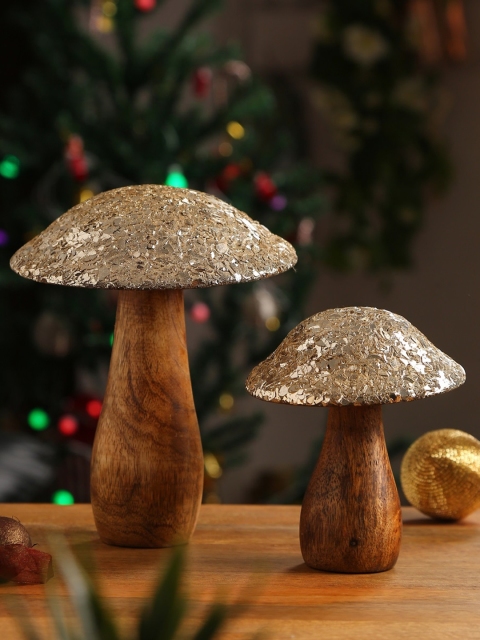 

Amoliconcepts Silver Unique Decorative Wooden Mushroom With Silver Mosaic Top