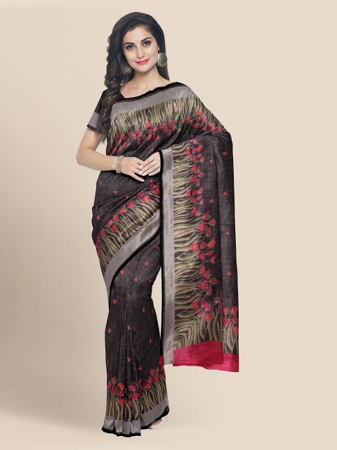 

KLM Fashion Mall Black Linen Blend Printed Banarasi Saree
