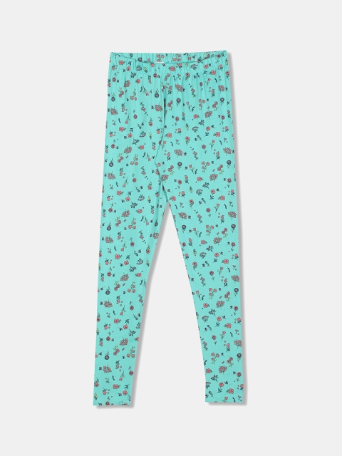 

Cherokee Girls Turquoise Blue & Pink Printed Ankle-Length Leggings
