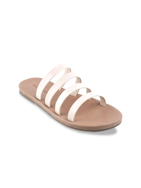 

LEMON & PEPPER Women Cream-Coloured Embellished PU Open Toe Flats